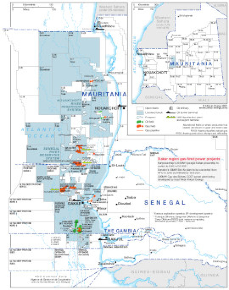 Mauritania, Senegal, Gambia oil map