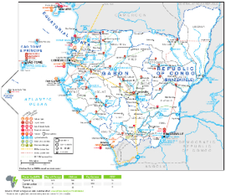 Power infrastructure in Republic of Congo, Gabon, Equatorial Guinea and São Tomé & Príncipe map