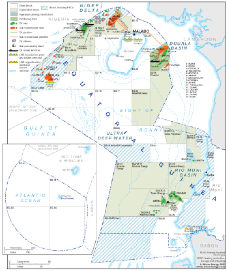 Equatorial Guinea oil and gas map, small