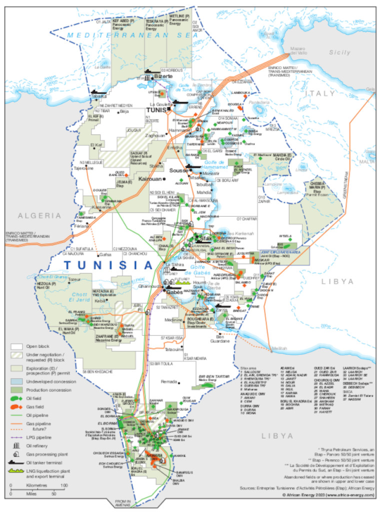 Tunisia oil and gas map