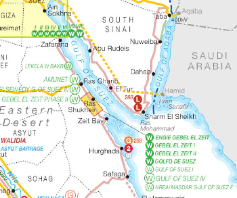 Map of Egypt Gulf of Suez wind projects