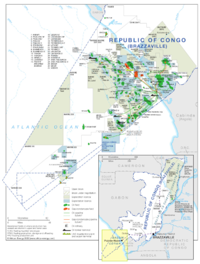 Republic of Congo oil and gas map, small