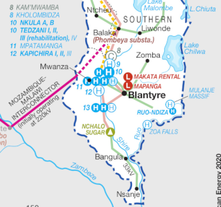Malawi power map, cropped