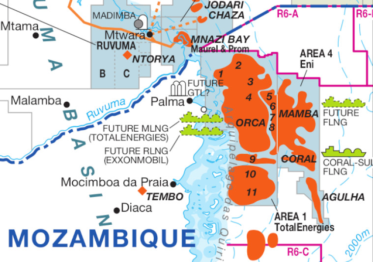 Map of Mozambique's Rovuma Basin LNG projects