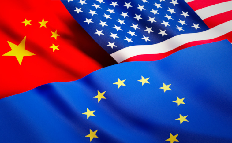 China, EU and US flags