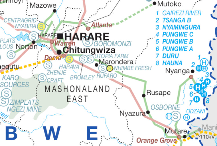 Power map showing Zimbabwe's Mashonaland East province