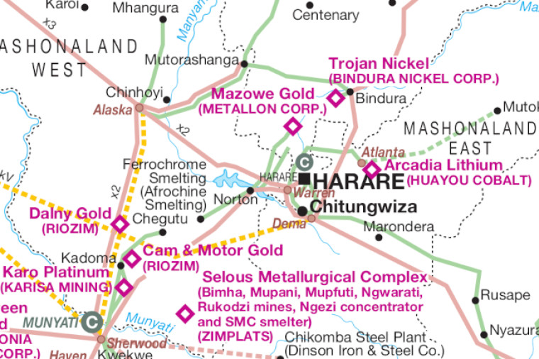 Zimbabwe map of mines and power infrastructure