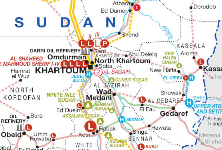 Map of Sudan's power and oil infrastructure