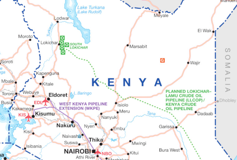 Kenya map showing South Lokichar oil fields and pipelines