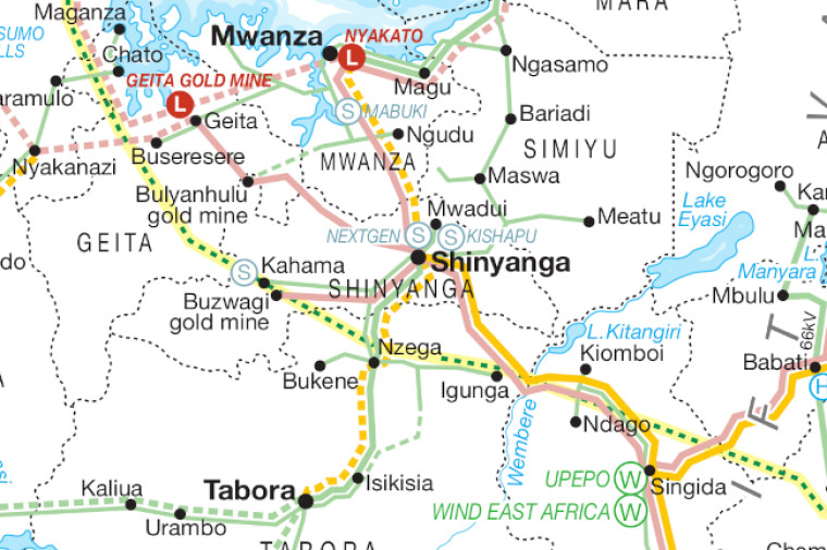 Tanzania power map focused on Shinyanga