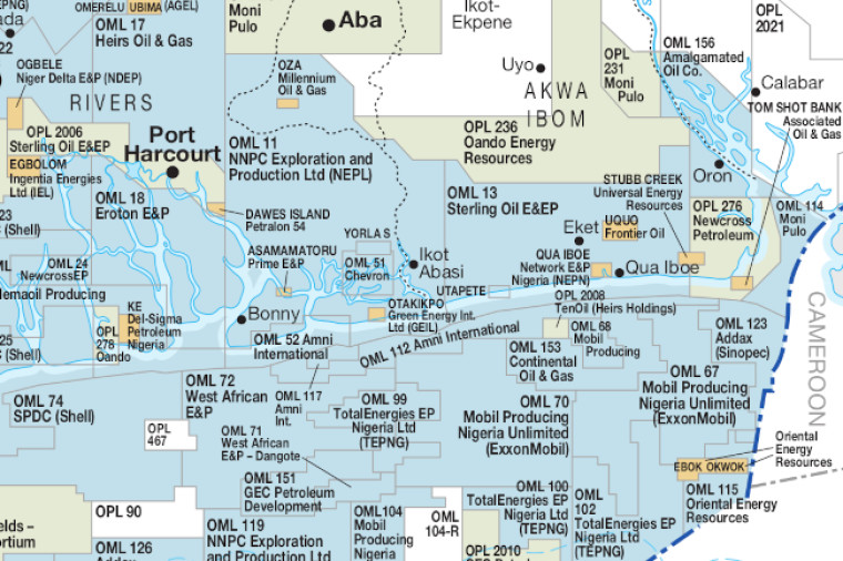 Nigeria oil and gas blocks map, cropped