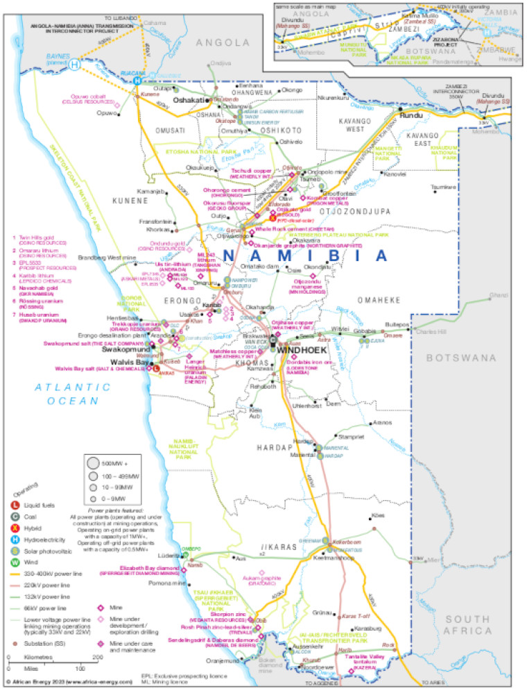 Namibia minerals and power map