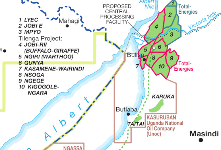 Map showing TotalEnergies' Tilenga oil project