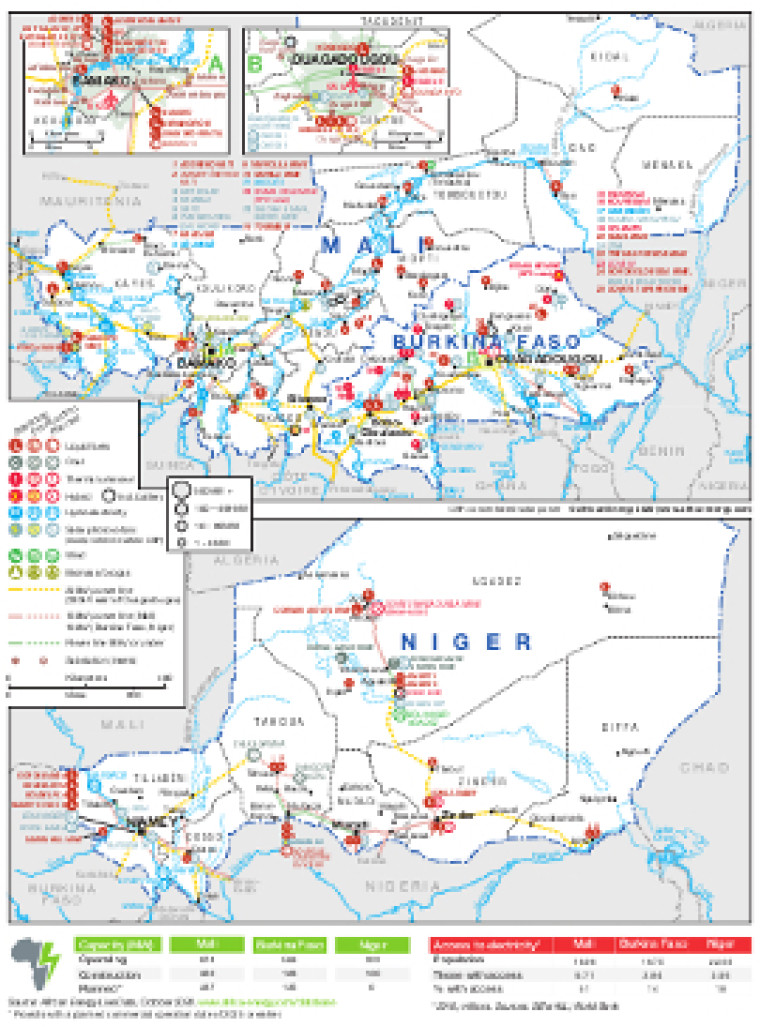 Power infrastructure in Mali, Burkina Faso, Niger map