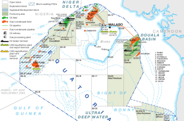 Equatorial Guinea oil and gas map, cropped