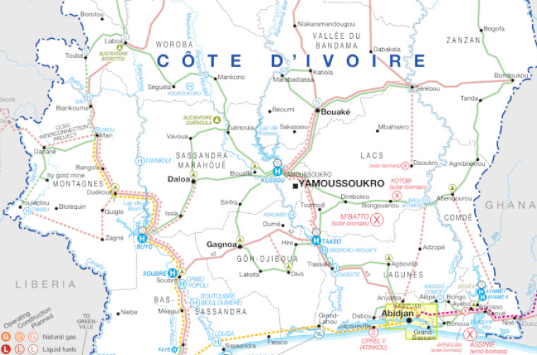 Côte d’Ivoire power map, cropped