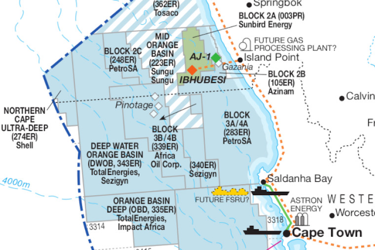 South Africa, Orange Basin oil and gas map
