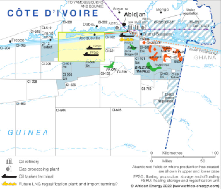 Côte d’Ivoire oil and gas map